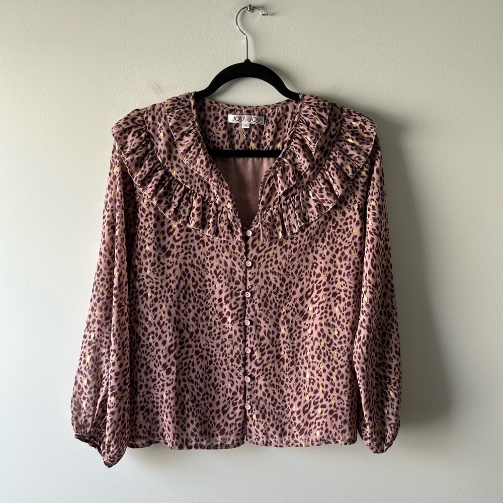 Joy Joy pink leopard print long sleeve top